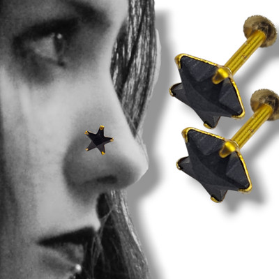 zevarhouse Crystal Gold-plated Plated Brass Nose Stud Set(Pack of 2)