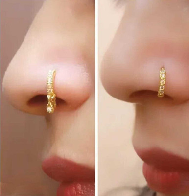 ZFT Cubic Zirconia Gold-plated Plated Alloy Nose Ring Set(Pack of 2)