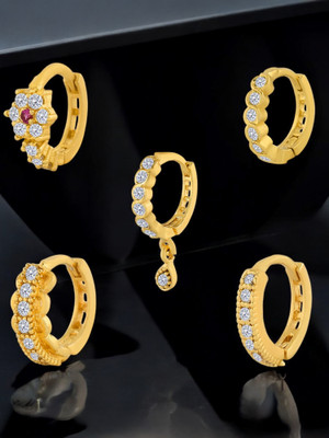 Jat Jewellers Ruby Gold-plated Plated Brass Nose Ring(Pack of 5)