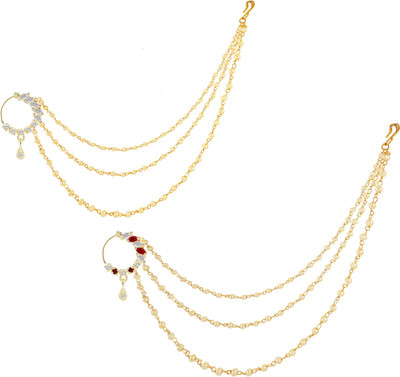 GEMRON JEWEL Diamond Gold-plated Plated Alloy Nose Ring(Pack of 2)
