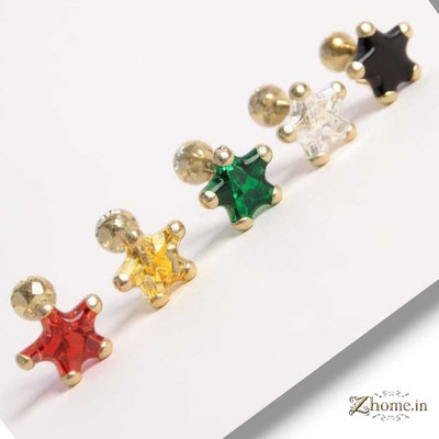 zhouse Gold-plated Plated Crystal Nose Stud Set(Pack of 5)