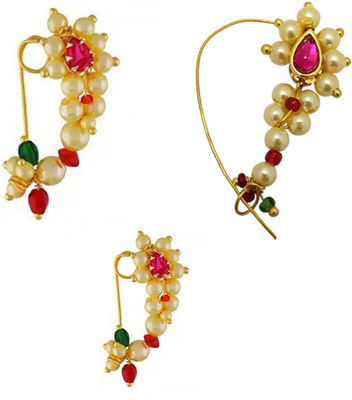 Ambhira Pearl Gold-plated Plated Mother of Pearl Nose Ring(Pack of 3)