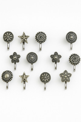 Jat Jewellers Cubic Zirconia Silver Plated Alloy, Crystal Nose Stud Set(Pack of 12)