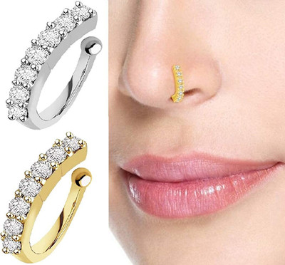Paridhi Cubic Zirconia Gold-plated Plated Brass Nose Stud Set(Pack of 2)