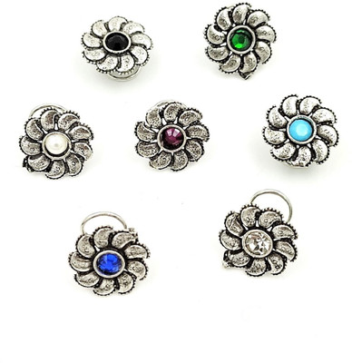 Lukello Silver Plated Brass Nose Stud(Pack of 7)