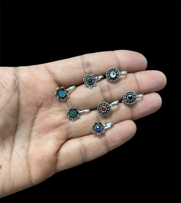 Haniya Silver Plated Brass Nose Stud Set(Pack of 7)