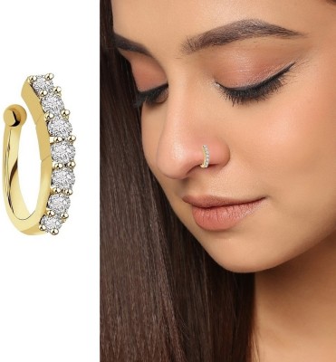 Vama Fashions Cubic Zirconia Gold-plated Plated Copper, Stone, Metal Nose Ring