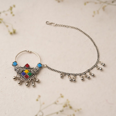 Sanseeta Zircon Silver Plated Brass Nose Ring