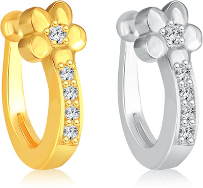 VIGHNAHARTA Cubic Zirconia Gold-plated, Rhodium Plated Alloy Nose Stud(Pack of 2)
