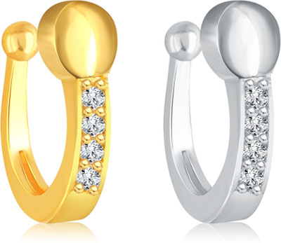 VIGHNAHARTA Cubic Zirconia Gold-plated, Rhodium Plated Alloy Nose Stud(Pack of 2)
