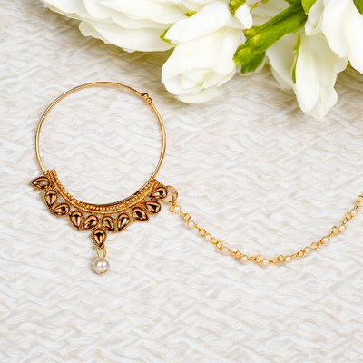BHANA CREATIONS Cubic Zirconia Gold-plated Plated Alloy Nose Ring