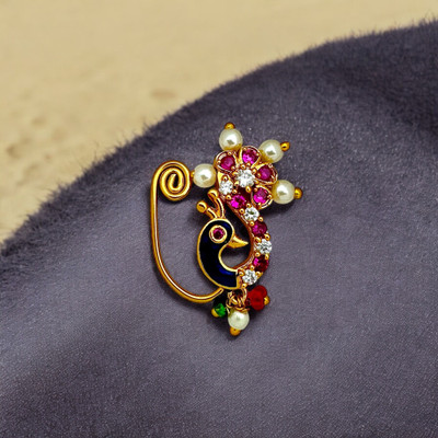 KYOOT JEWELS Ruby, Cubic Zirconia Gold-plated Plated Brass, Stone Nose Stud