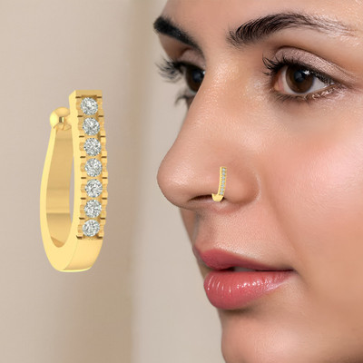 Vama Fashions Cubic Zirconia Gold-plated Plated Copper, Stone, Metal Nose Ring