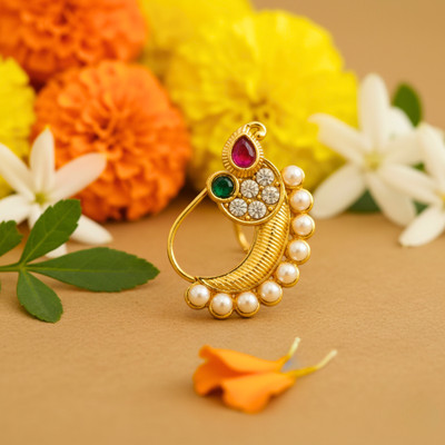 Aspruha Beads, Pearl, Diamond Gold-plated Plated Alloy Nathiya