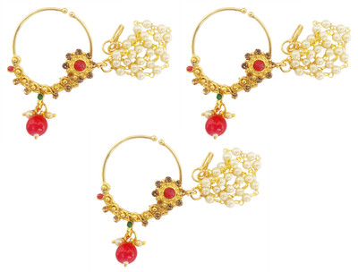 FashionCraft Cubic Zirconia Gold-plated Plated Alloy, Brass Nose Ring Set(Pack of 3)