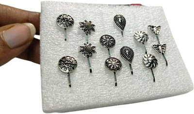 Creative Universal Black Silver Plated Metal Nose Stud Set(Pack of 12)