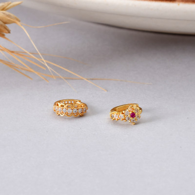 Maan Ruby Gold-plated Plated Brass Nose Ring(Pack of 2)