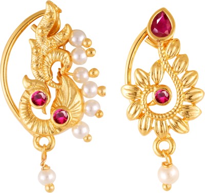 VIGHNAHARTA Cubic Zirconia, Pearl Gold-plated Plated Alloy, Brass Nathiya(Pack of 2)
