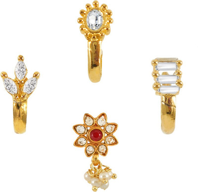 RANIT CREATION Diamond Gold-plated Plated Alloy Nose Stud Set(Pack of 4)