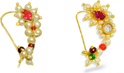SHI Jewellery Pearl, Zircon, Cubic Zirconia Gold-plated Plated Mother of Pearl Nathiya(Pack of 2)