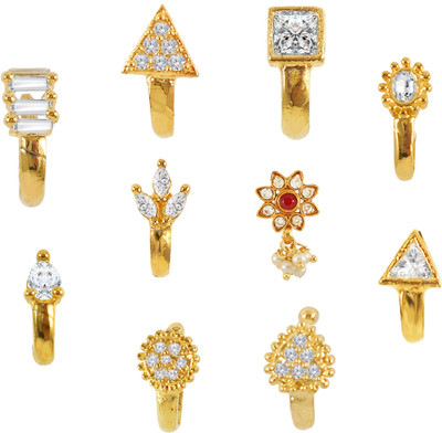 shivay Diamond Gold-plated Plated Alloy Nose Stud Set(Pack of 10)