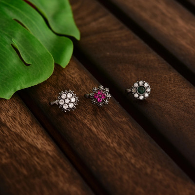 Mishaara Zircon Black Silver Plated Brass Nose Stud Set(Pack of 3)