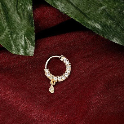 Tarak Traders Cubic Zirconia Gold-plated Plated Brass, Stone Nose Ring