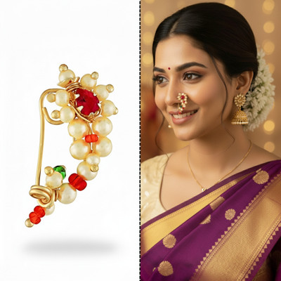 sachinpal Crystal Brass Plated Alloy Nose Ring
