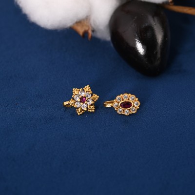 Tanusha Jewels Zircon Gold-plated Plated Bone Nose Stud Set(Pack of 2)