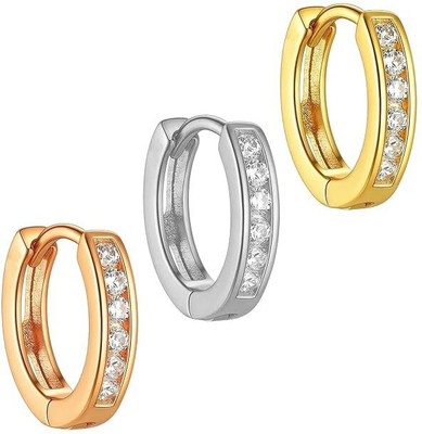 VAMA Crystal Gold-plated Plated Metal Nose Ring(Pack of 3)