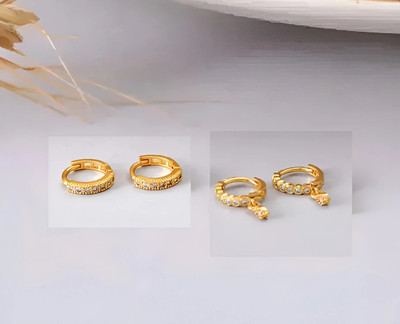 Paridhi Cubic Zirconia Gold-plated Plated Brass, Copper Nose Stud Set(Pack of 2)