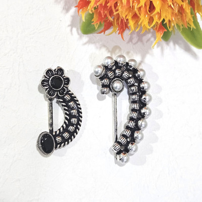 Mrigangi Black Silver Plated Alloy Nose Stud Set(Pack of 2)