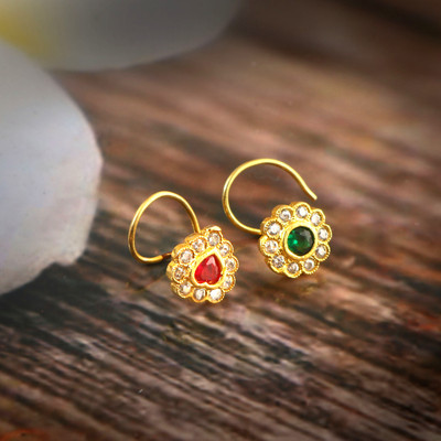 Mishaara Zircon Gold-plated Plated Brass Nose Stud Set(Pack of 2)