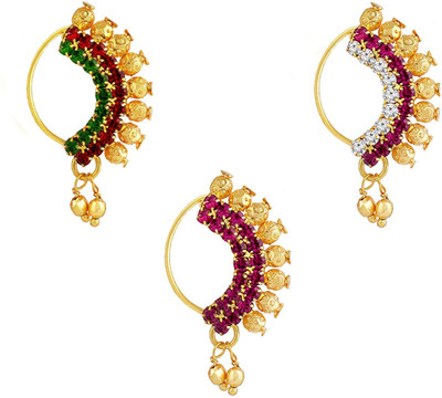 SHI Jewellery Beads, Cubic Zirconia Gold-plated Plated Alloy Nose Stud(Pack of 3)