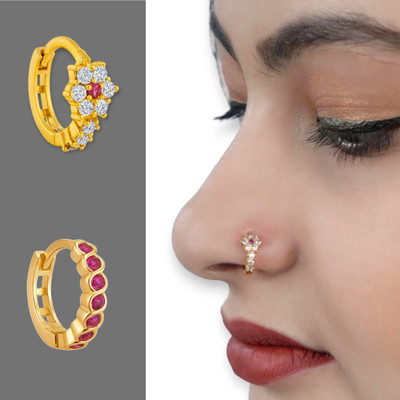 Jat Jewellers Cubic Zirconia Gold-plated Plated Alloy, Crystal Nose Ring Set(Pack of 2)