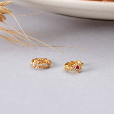 Maan Ruby Gold-plated Plated Brass Nose Ring(Pack of 2)