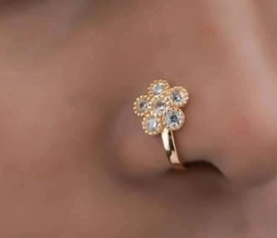 VAANYA Cubic Zirconia Gold-plated Plated Brass Nose Ring