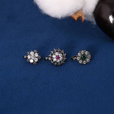 Tanusha Jewels Zircon Black Silver Plated Brass Nose Stud Set(Pack of 3)