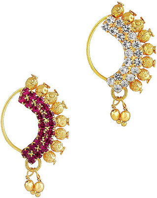 SHI Jewellery Beads, Cubic Zirconia Gold-plated Plated Alloy Nose Stud(Pack of 2)