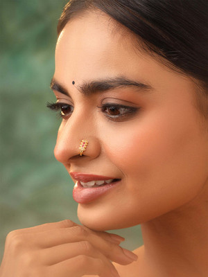 Jat Jewellers Cubic Zirconia, Crystal Gold-plated Plated Brass Nose Stud