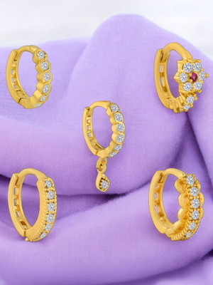 Maan Ruby Gold-plated Plated Brass Nose Ring(Pack of 5)