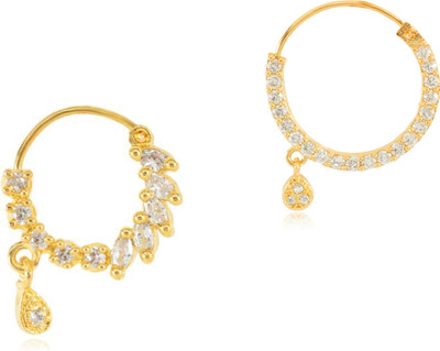 Tarak Traders Diamond Rhodium Plated Alloy Nose Ring Set(Pack of 2)