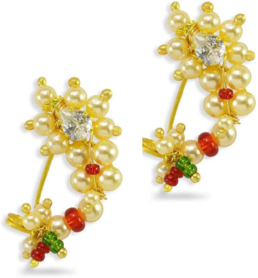 RSR CREATION Pearl, Cubic Zirconia Gold-plated Plated Brass Nose Ring(Pack of 2)