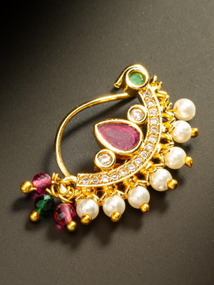 Vermont Ruby, Emerald, Pearl, Diamond Gold-plated Plated Brass Nathiya