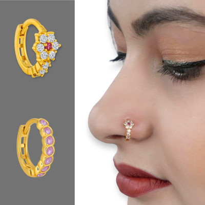 Jat Jewellers Cubic Zirconia Gold-plated Plated Alloy, Crystal Nose Ring Set(Pack of 2)
