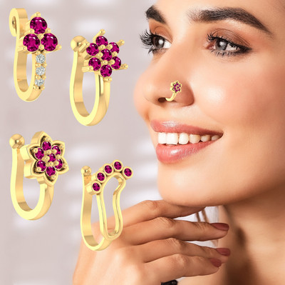 VAMA Ruby Gold-plated Plated Metal Nose Ring(Pack of 4)