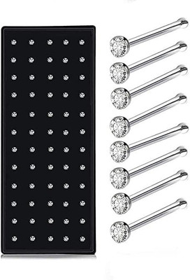 Bawree Crystal Silver Plated Metal Nose Ring(Pack of 60)