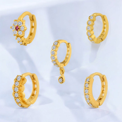 Jat Jewellers Ruby Gold-plated Plated Brass Nose Ring(Pack of 5)