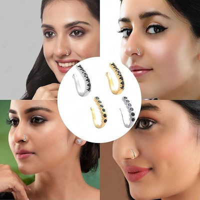 Bawree Crystal Gold-plated, Silver Plated Metal Nose Stud Set(Pack of 4)
