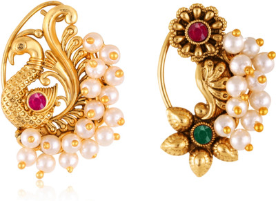 VIVASTRI Cubic Zirconia Gold-plated Plated Alloy Nathiya(Pack of 2)